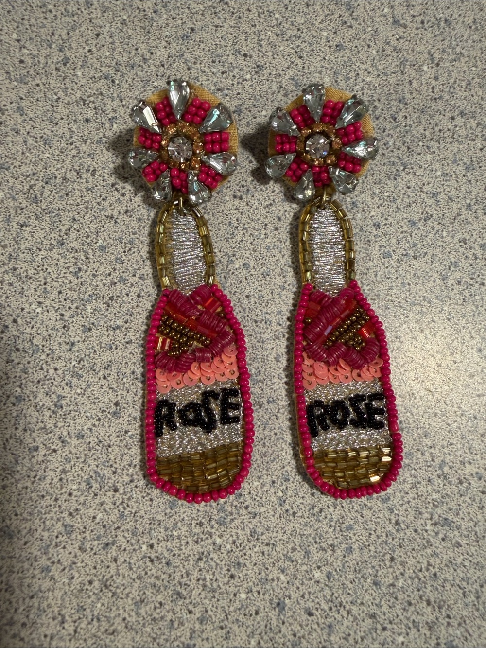 Rosé Beaded Pink Bottle Drop Earrings